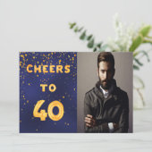 40e verjaardag marineblauw gouddebaars fotoman kaart (Staand voorkant)