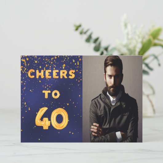 40e verjaardag marineblauw gouddebaars fotoman kaart (Staand voorkant)