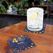 40e verjaardag marineblauw gouden sterren foto kartonnen onderzetters