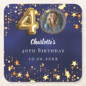 40e verjaardag marineblauw gouden sterren foto kartonnen onderzetters (Voorkant)
