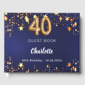 40e verjaardag marineblauw gouden sterren gastenboek (Voorkant)