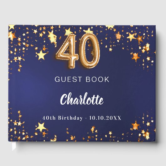 40e verjaardag marineblauw gouden sterren gastenboek (Voorkant)