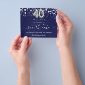 40e verjaardag marineblauw zilver sparen datumbudg flyer (Hand)