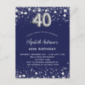 40e verjaardag marineblauw zilveren sterren uitnodiging briefkaart (Voorkant)