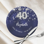 40e verjaardag marineblauwe zilveren sterren papieren bordje<br><div class="desc">Voor een 40ste verjaardag. Een marineblauwe achtergrondkleur met faux zilveren sterren. De blauwe kleur is ongelijk. Voeg jouw naam,  tekst toe.</div>
