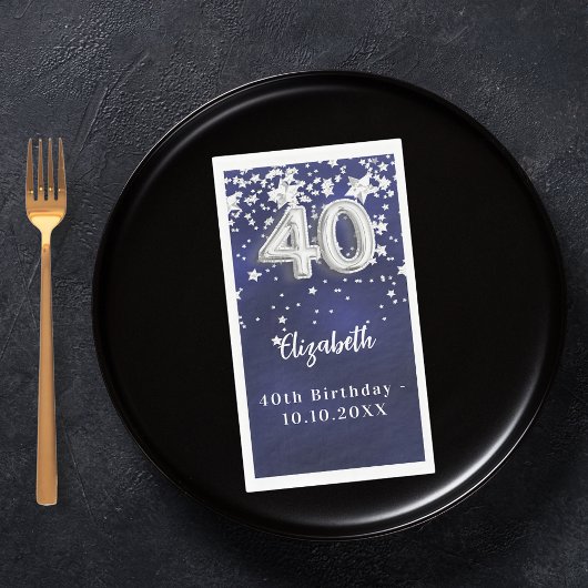 40e verjaardag marineblauwe zilveren sterren servet