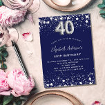40e verjaardag marinesblauwe zilversterren glamour uitnodiging briefkaart<br><div class="desc">Een moderne,  stijlvolle en glamoureuze uitnodiging voor een 40e verjaardagsfeestje. Een blauwe achtergrond voor de marine,  versierd met faux zilveren sterren. Personaliseer en voeg jouw naam en partijdetails toe. Nummer 40 is geschreven met een ballonstijllettertype.</div>
