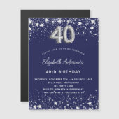 40e verjaardag marinesblauwe zilversterren luxe magnetische uitnodiging (Voorkant / Achterkant)