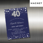 40e verjaardag marinesblauwe zilversterren luxe magnetische uitnodiging<br><div class="desc">Een moderne,  stijlvolle en glamoureuze uitnodigingsmagneet voor een 40e verjaardagsfeestje. Een blauwe achtergrond voor de marine,  versierd met faux zilveren sterren. Personaliseer en voeg jouw naam en partijdetails toe. Nummer 40 is geschreven met een ballonstijllettertype.</div>