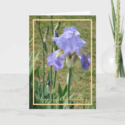 40e verjaardag Mauve Iris Name Flower Golden Lijst Kaart (Voorkant)