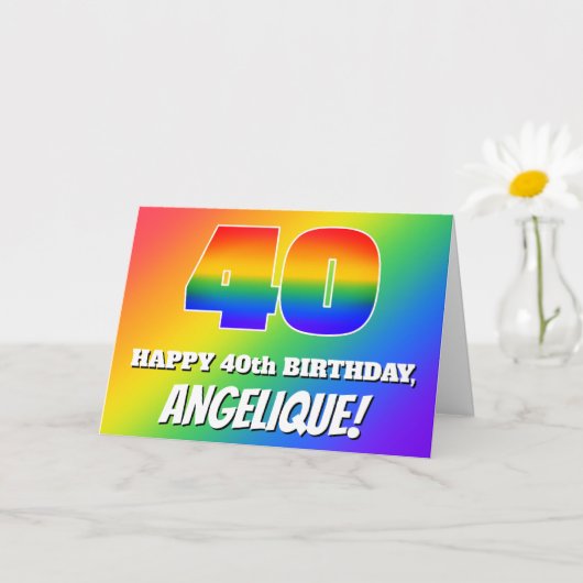 40e verjaardag: Meerkleurig regenboogpatroon # 40 Kaart (Kleine Plant)