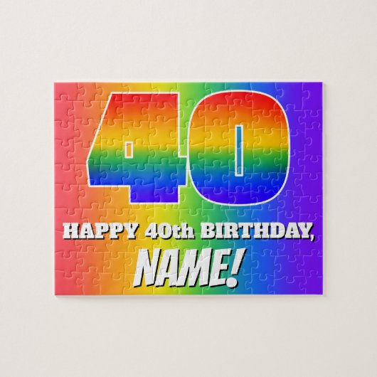 40e verjaardag — Meerkleurig regenboogpatroon "40" Legpuzzel (Horizontaal)
