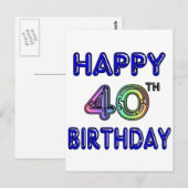 40e verjaardag met Ballon Font Briefkaart (Voorkant / Achterkant)