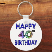40e verjaardag met Ballon Font Sleutelhanger (Voorkant)