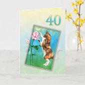 40e verjaardag met een speelse kat kaart (Gele Bloem)