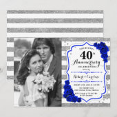40e verjaardag met foto - saffierblauw zilver kaart (Voorkant / Achterkant)