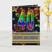 40e verjaardag met regenboogbubbels en vuurwerk kaart (Gele Bloem)