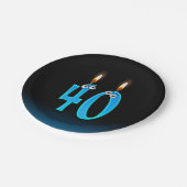 40e verjaardag met verlichte kaars nummers papieren bordje (Gekanteld)