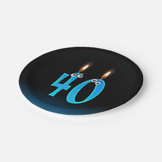 40e verjaardag met verlichte kaars nummers papieren bordje (Gekanteld)