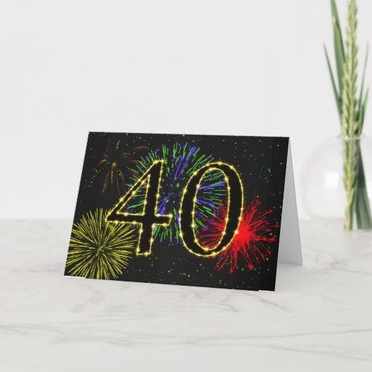 40e verjaardag met vuurwerk kaart (Voorkant)