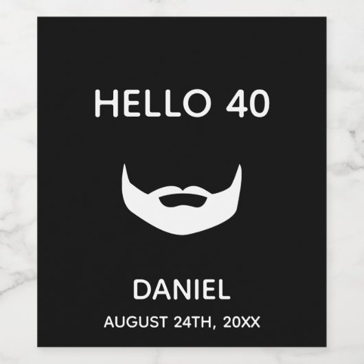 40e verjaardag met zwarte witte mannen wijn etiket (Enkel label)
