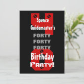 40e verjaardag Modern Black Red White Rivets B475 Kaart (Staand voorkant)