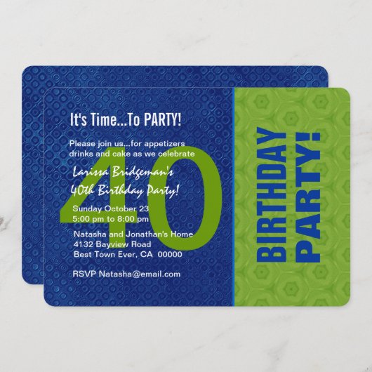 40e verjaardag Modern Blue en Green B40D Kaart (Voorkant / Achterkant)
