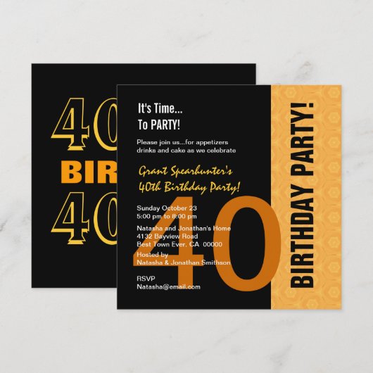 40e verjaardag Modern Gold en Black C843 Kaart (Voorkant / Achterkant)