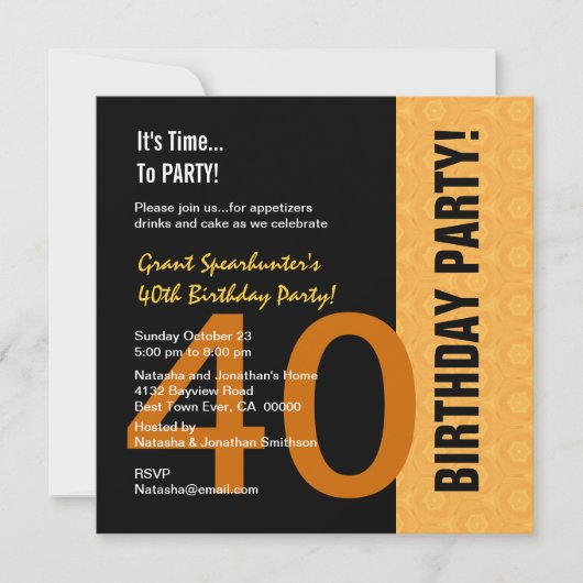 40e verjaardag Modern Gold en Black C843 Kaart (Voorkant)