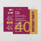 40e verjaardag Modern Gold en Maroon Funny D848H1 Kaart (Voorkant / Achterkant)