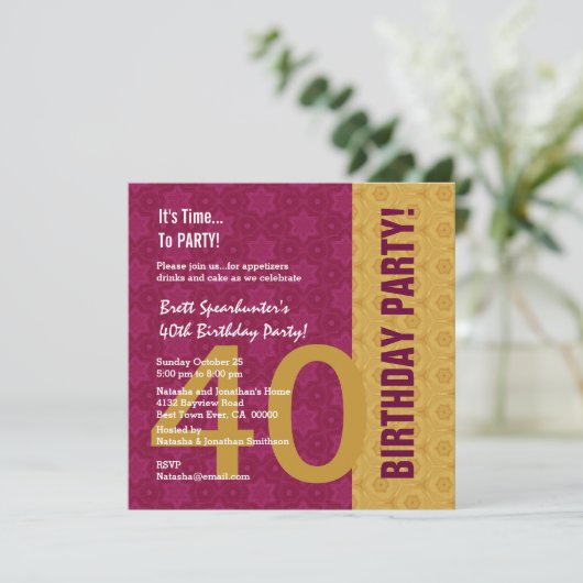 40e verjaardag Modern Gold en Maroon Funny D848H1 Kaart (Staand voorkant)