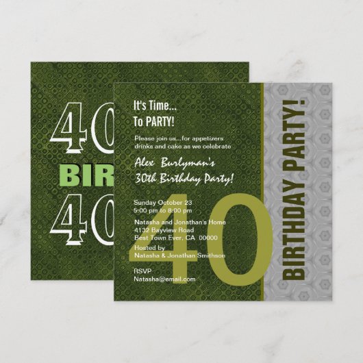 40e verjaardag Modern Green en Silver S302 Kaart (Voorkant / Achterkant)