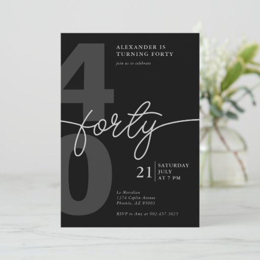 40e verjaardag Modern Minimalist Zwart Grijs Kaart (Staand voorkant)