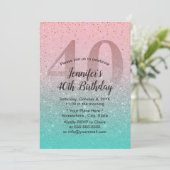40e verjaardag Modern Pink Turquoise Glitter Ombre Kaart (Staand voorkant)