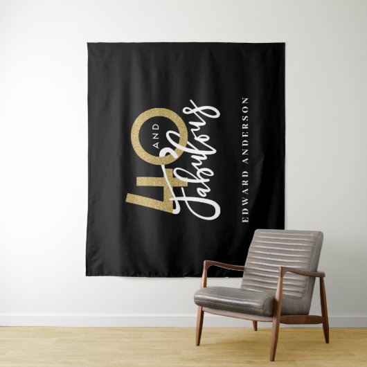 40e verjaardag modern zwart en goud stijlvol wandkleed (In situ)