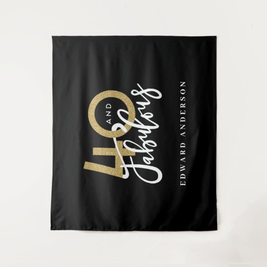 40e verjaardag modern zwart en goud stijlvol wandkleed (Voorkant)