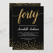 40e verjaardag Modern Zwart Goud Confetti Script Kaart (Voorkant / Achterkant)