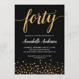 40e verjaardag Modern Zwart Goud Confetti Script Kaart