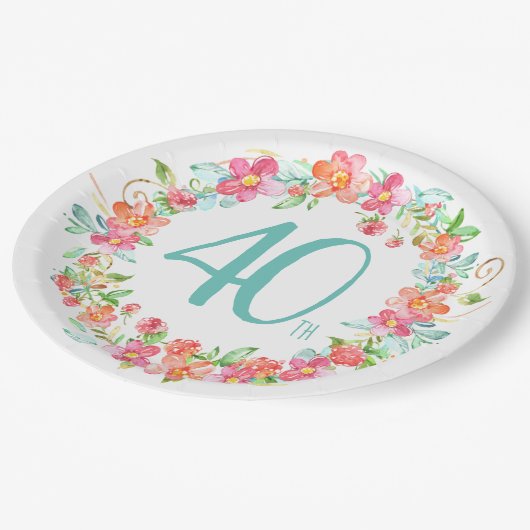 40e verjaardag moderne bloementuin papieren bordje (Gekanteld)