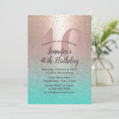 40e verjaardag Moderne Blush Roos Gold Aqua Blauwg Kaart (Staand voorkant)