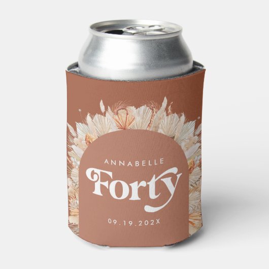 40e verjaardag moderne boog pampa's terracotta blikjeskoeler (Blikje Voorkant)