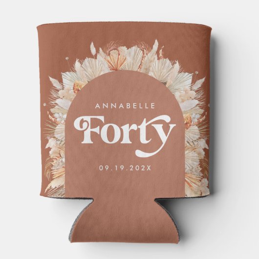 40e verjaardag moderne boog pampa's terracotta blikjeskoeler (Achterkant)