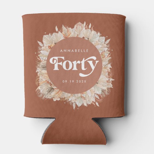 40e verjaardag moderne boog pampa's terracotta blikjeskoeler (Achterkant)