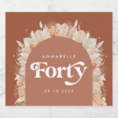 40e verjaardag moderne boog pampa's terracotta sparkling wijnetiket (Enkel label)