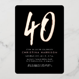 40e verjaardag moderne gedurfde roos zwart folie uitnodiging