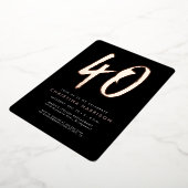 40e verjaardag moderne gedurfde roos zwart folie uitnodiging (Gedraaid)