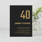 40e verjaardag Moderne Minimalistische Zwarte Gold Kaart (Staand voorkant)