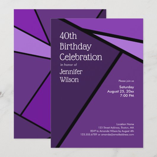 40e verjaardag Moderne Paarse geometrische vormen Kaart (Voorkant / Achterkant)