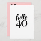 40e verjaardag Moderne Roze en Zwarte Partij Kaart (Voorkant / Achterkant)