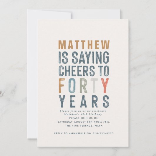 40e verjaardag moderne rustige typografie (Voorkant)